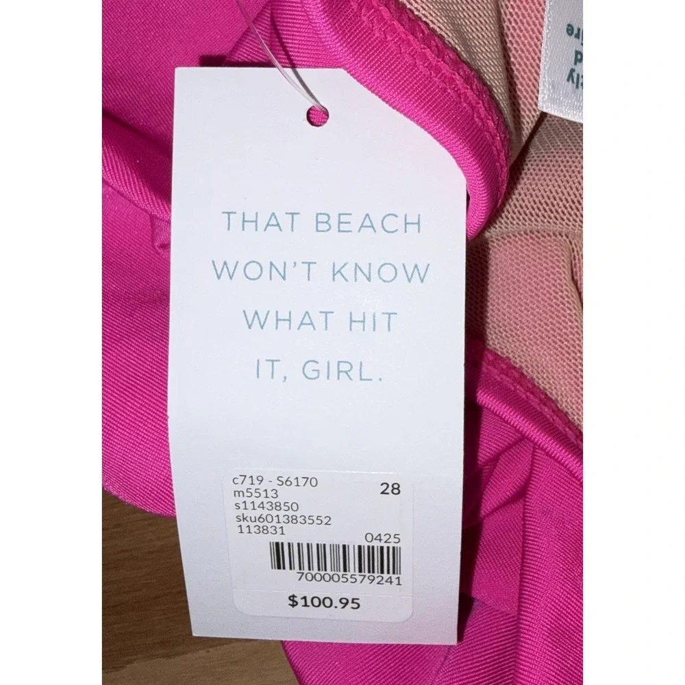 Cacique Lane Bryant 28 Hot Pink One Piece Swim Suit Macrame Racerback Ruched New